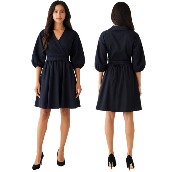 Club Monaco Dresses & Skirts - Club Monaco Dress Collared A Line Cotton Blouson Puff Sleeves Black 8 Medium M